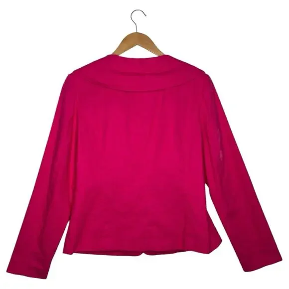 Chadwicks Blazer Womens 14 Pink Linen Jacket Peter Pan Collar Career Wear - Picture 2 of 13
